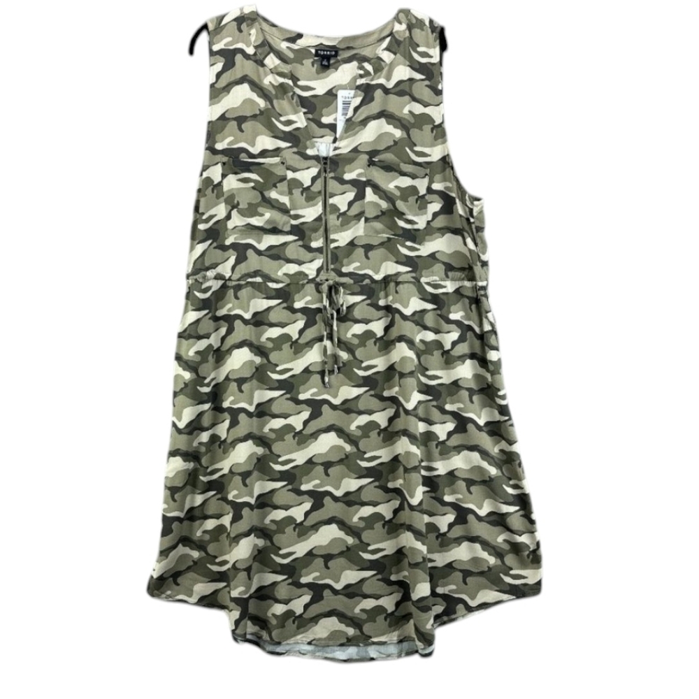 Torrid Khaki Green Camo Challis Sleeveless Zip Front Cosplay Dress 3X NWT